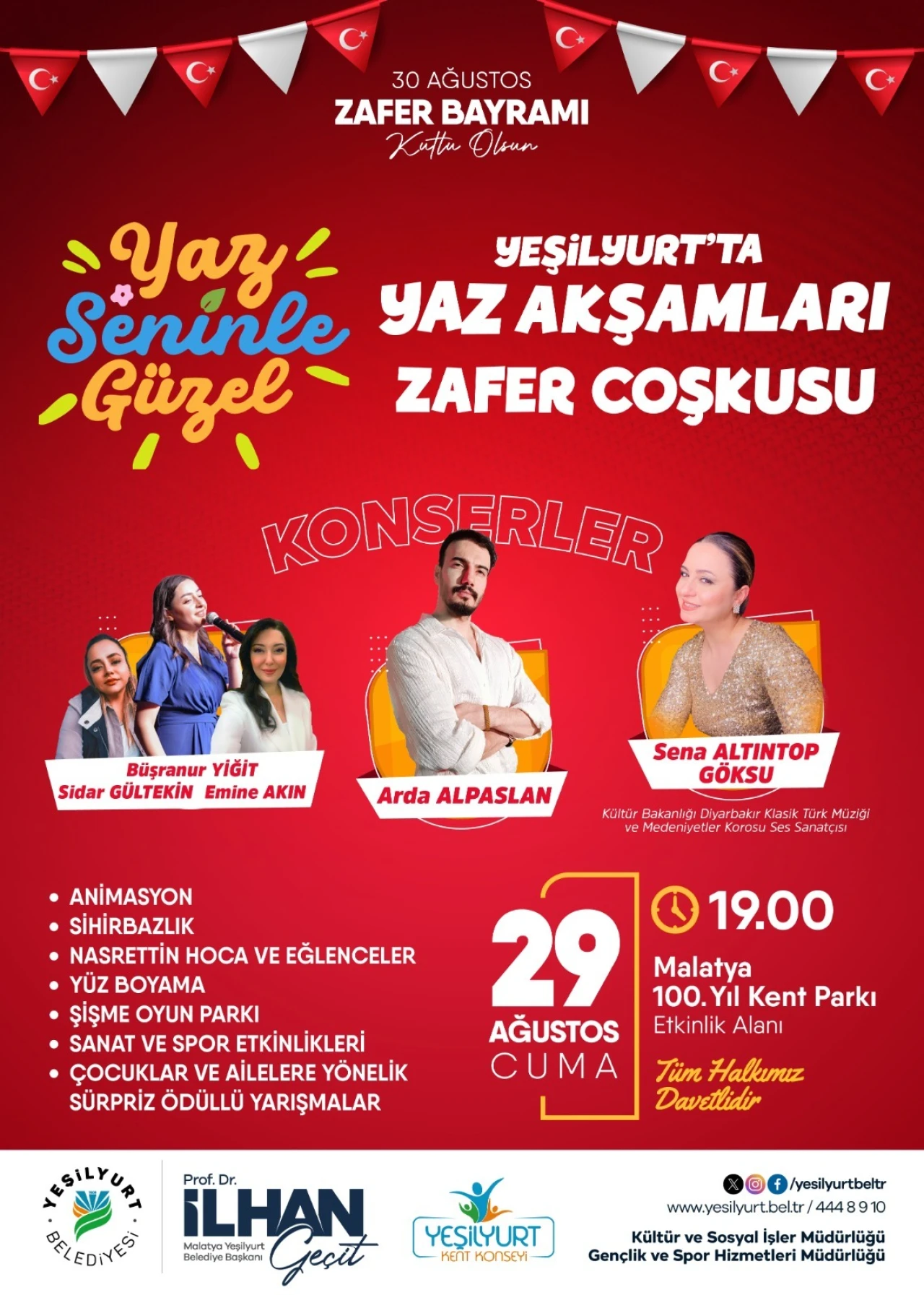 YEŞİLYURT’TA YAZ AKŞAMLARI’ ZAFER BAYRAMI ÖZEL PROGRAMIYLA TAÇLANIYOR