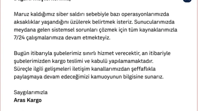 Aras Kargo'dan Resmi Açıklama: Siber Saldırı Nedeniyle Hizmetler Durdu