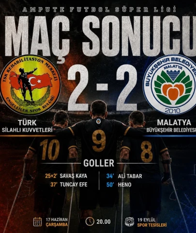 Malatya Ampute Futbol Ligi 4. Sırada Bitirdi, Kupada Yarı Finale Çıktı