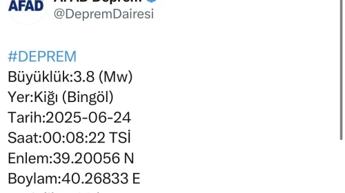 Bingöl’de 3.8 büyüklüğünde deprem