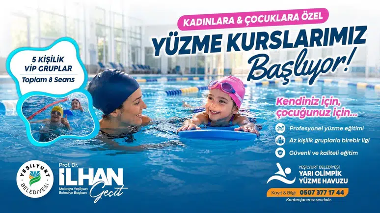 Yeşilyurt Belediyesi'nden Kadın ve Çocuklara Yüzme Kursu