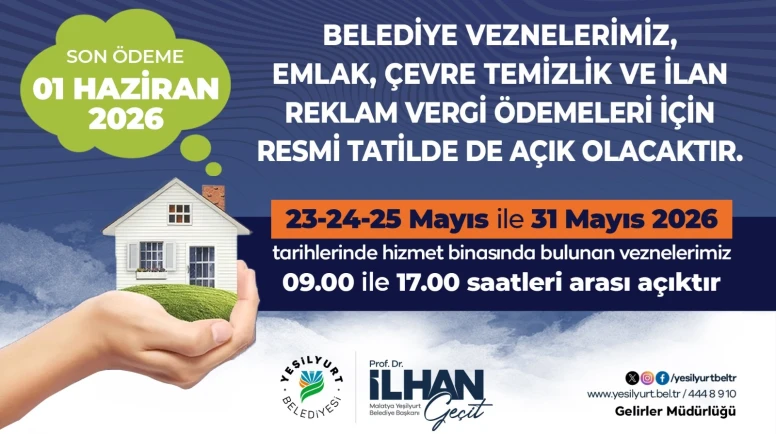 Yeşilyurt Belediyesi Vezneleri Resmi Tatilde Açık Olacak