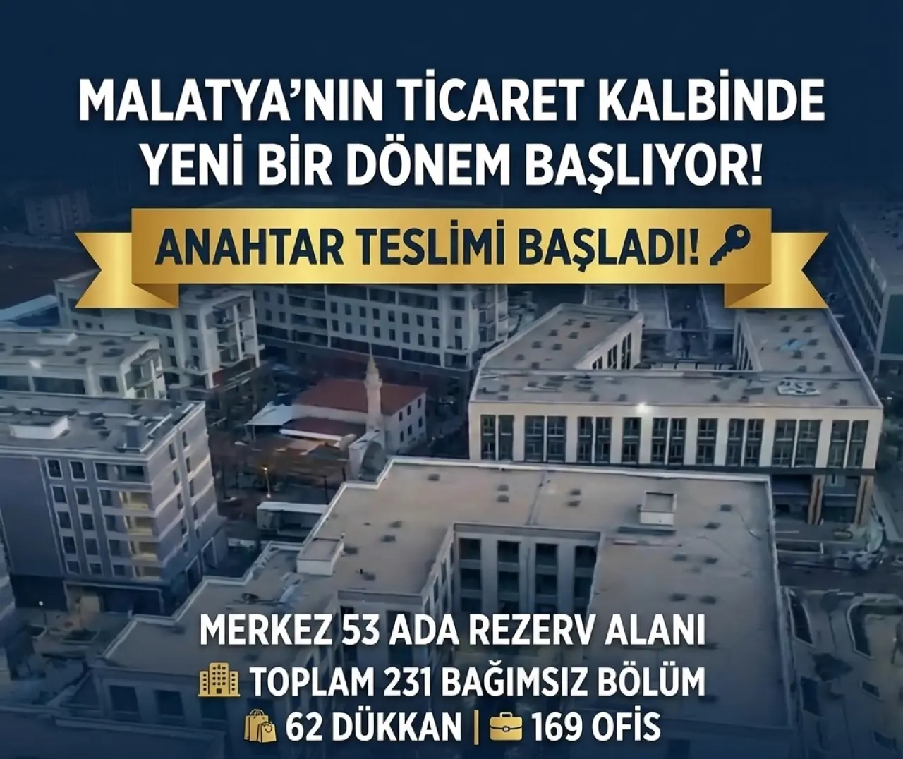 Malatya Merkez 53 Ada Rezerv Alanı'nda yapımı tamamlanan yeni dükkan ve ofis binaları