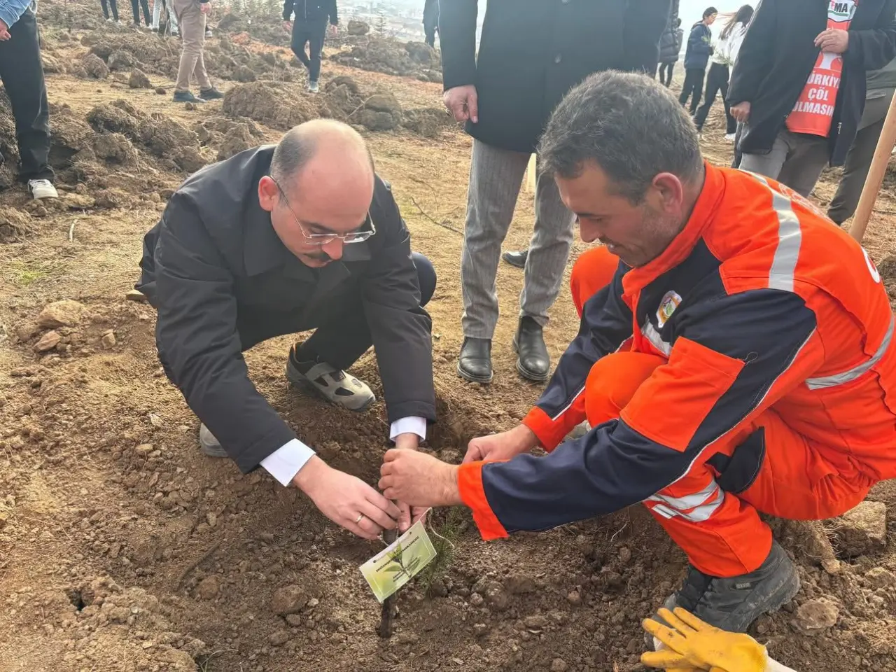 Doğanşehir Kaymakamı Ahmet Fatih Sungur öğrencilerle fidan dikimi