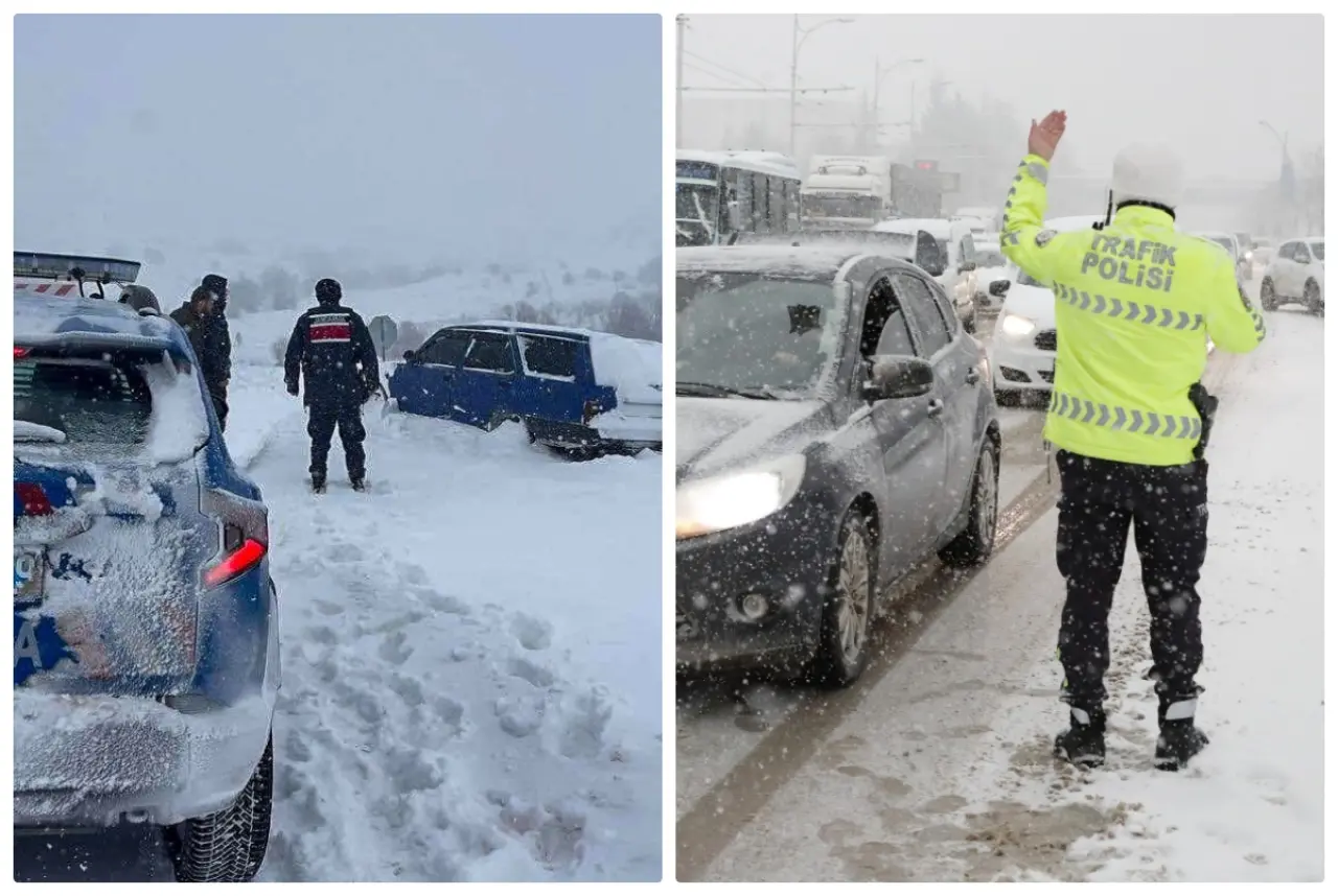 Malatya Emniyet trafik ekipleri karlı yol kontrolü
