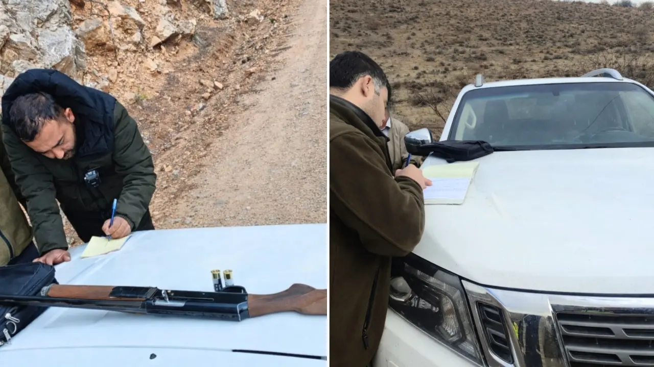 Kaçak avcılıkta ele geçirilen tüfekler ve ceza tutanağı