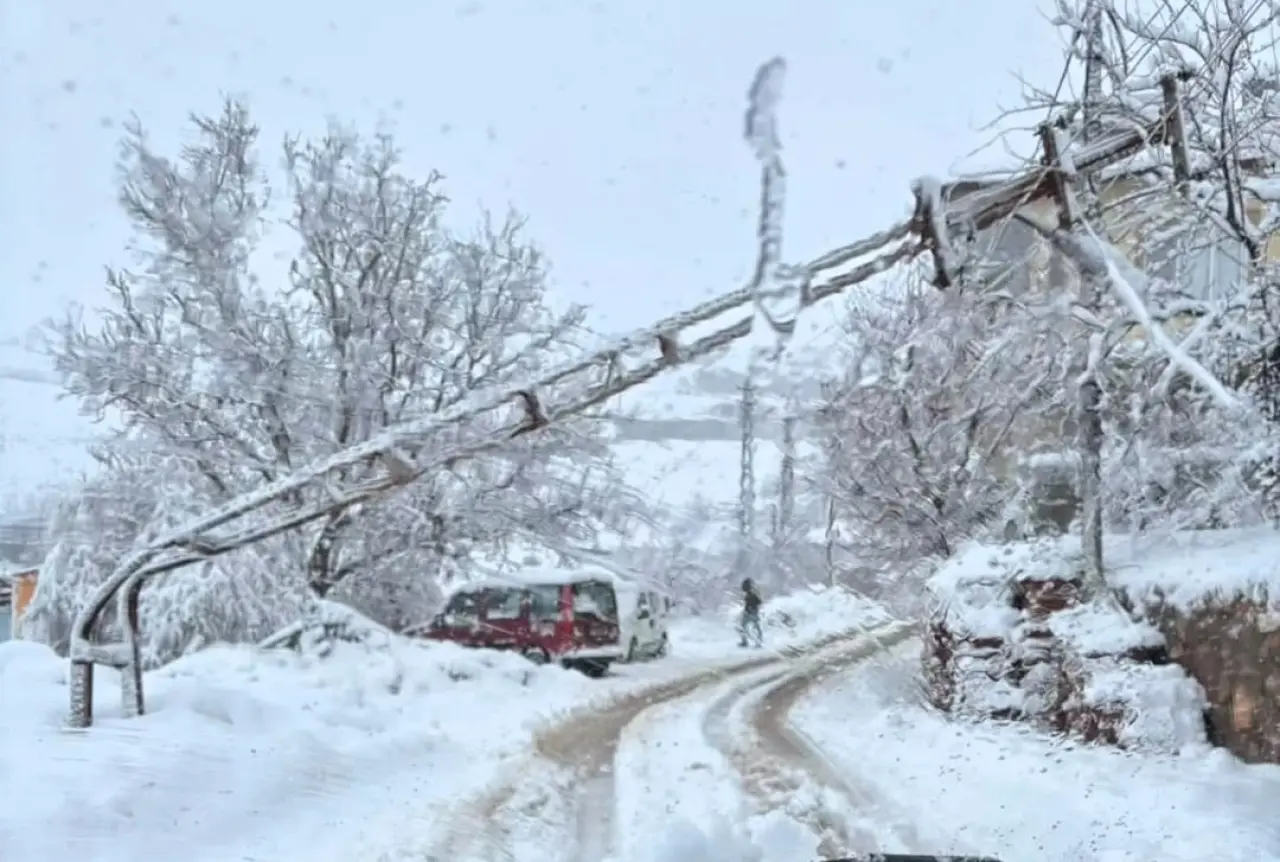 Doğanşehir Erkenek karda devrilen elektrik direği